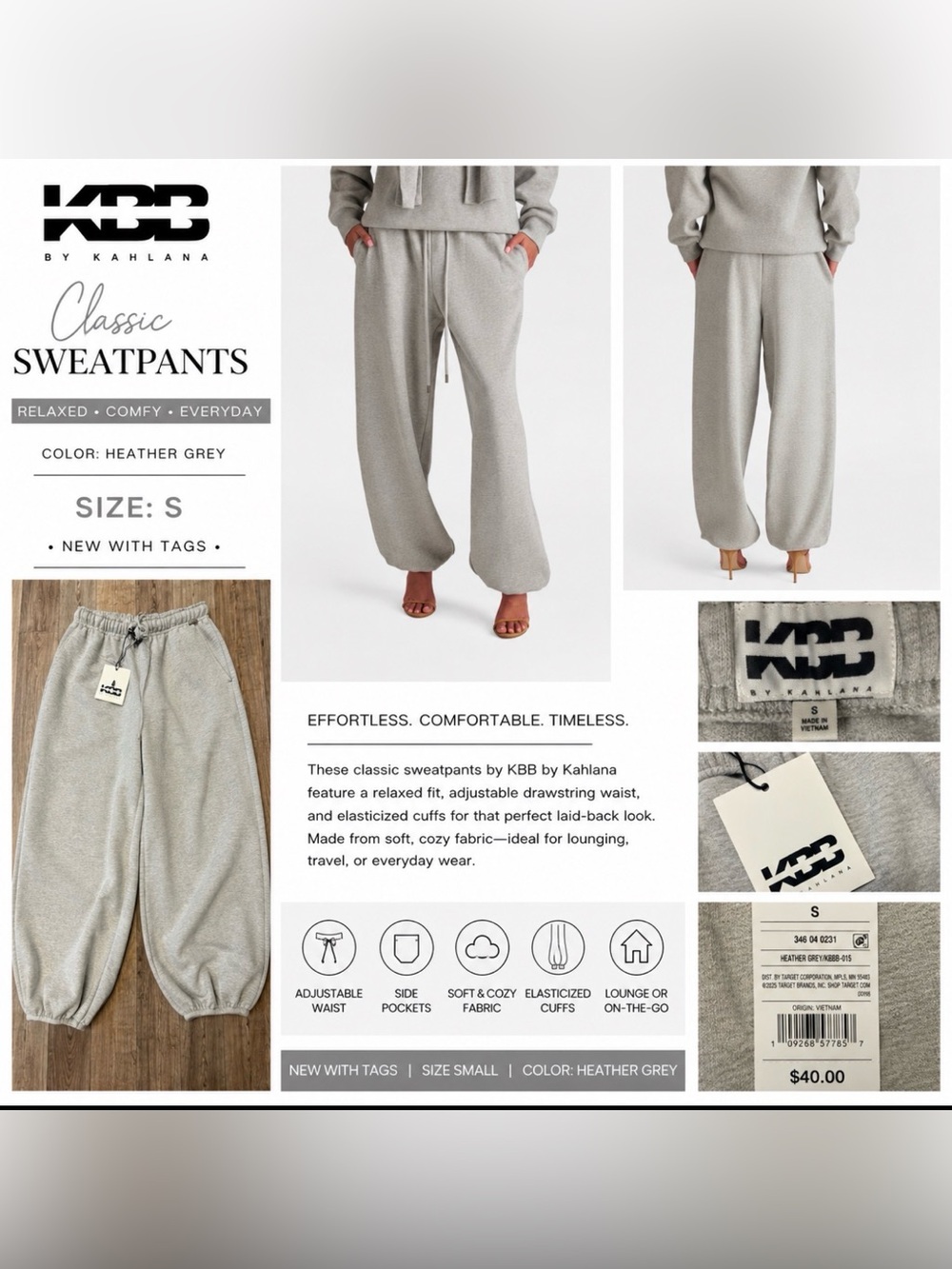 KBB by Kahlana Classic Sweatpants Heather Gray Size Small NWT
